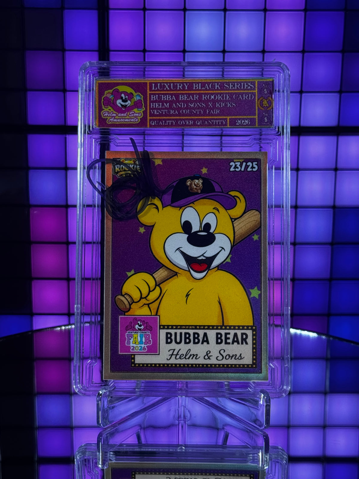 Kickstradomis- 1/1 Bubba Bear rookie card. Helm & Sons x Kicks, Ventura County Fair 2026. Prismatic.