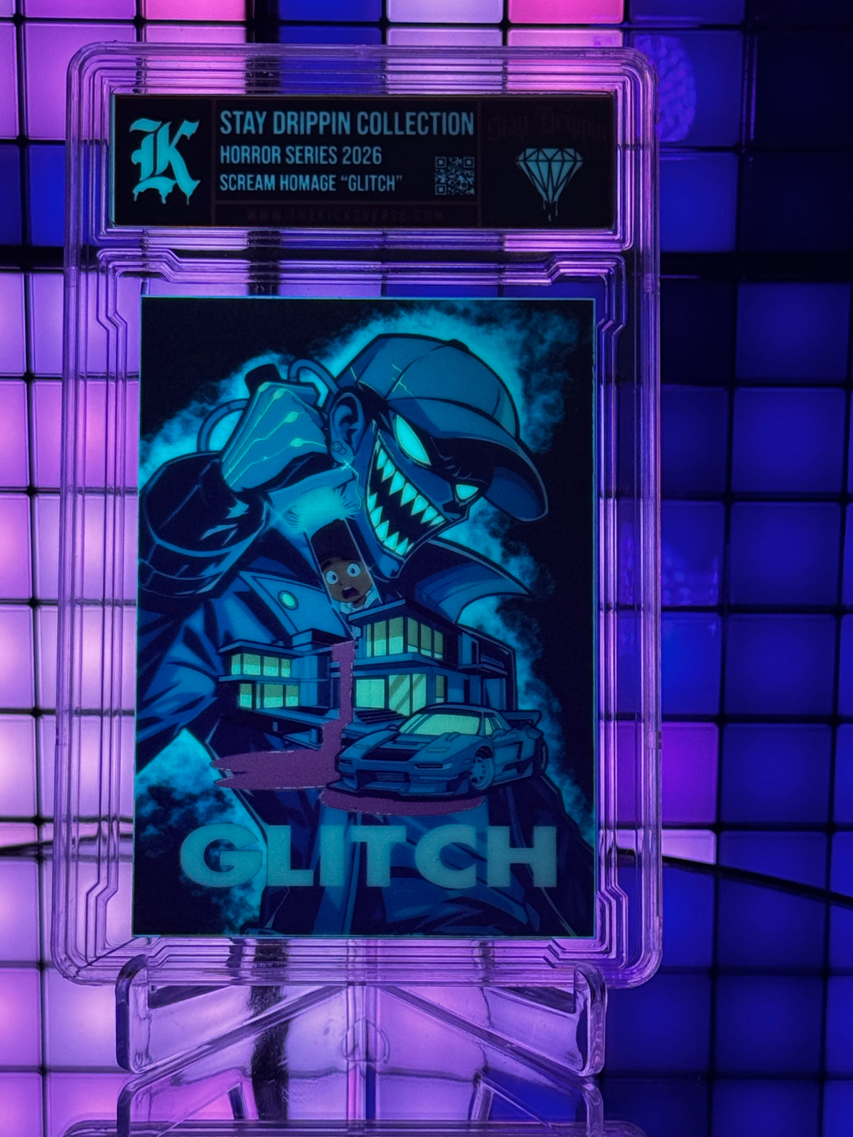 Kickstradomis- 1/1 Scream Homage “Glitch”, Stay Drippin Collection, Horror Series 2026. Glow in The Dark