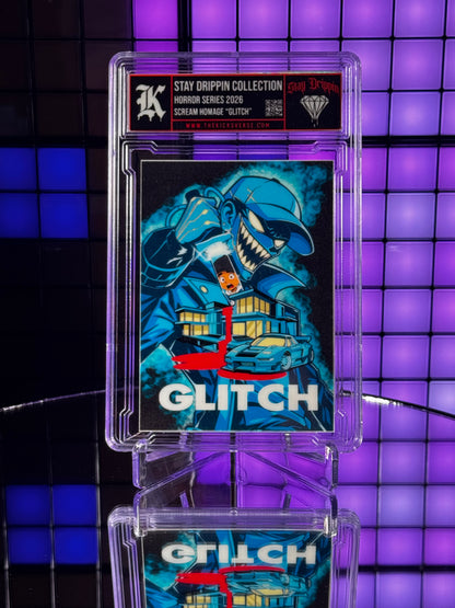 Kickstradomis- 1/1 Scream Homage “Glitch”, Stay Drippin Collection, Horror Series 2026. Glow in The Dark